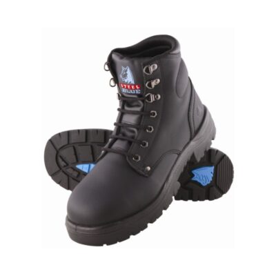 Front view of the Steel Blue Lace Up Argyle Boot in Black