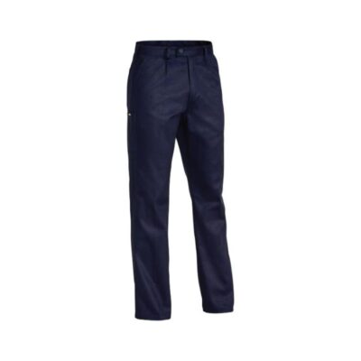 Front View of the Bisley Original Cotton Drill Pant. Showing the two, single front pleats, the front pockets and mobile phone pocket on right leg.