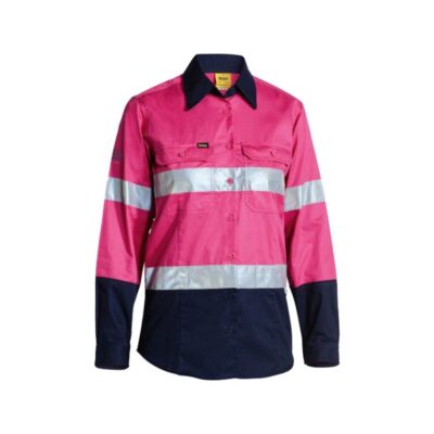 Bisley Ladies Taped Hi Vis Cool Lightweight Drill Shirt BL6896